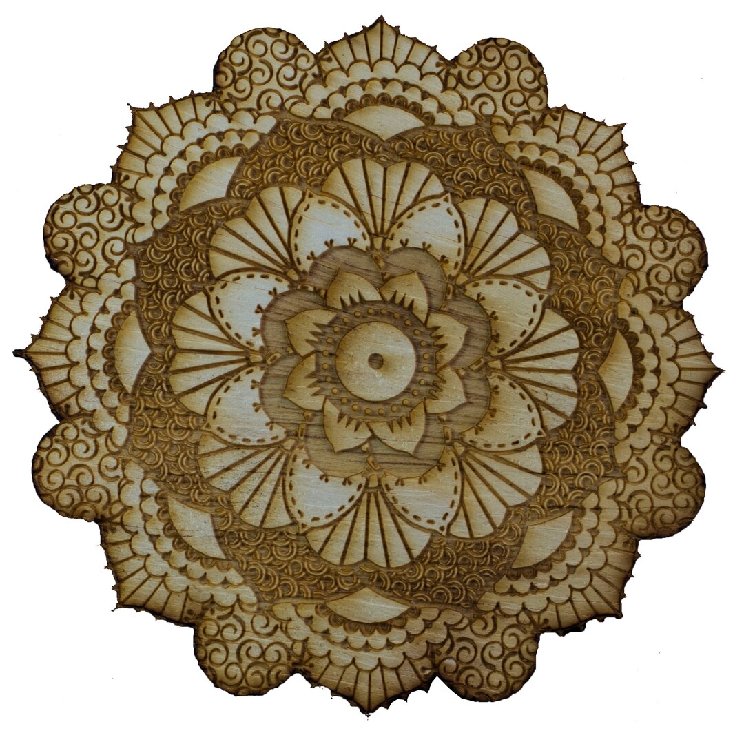 Henna Flower Raw Wood Coaster/Disc qty 1 Henna Flower Raw Wood Coaster/Disc qty 1